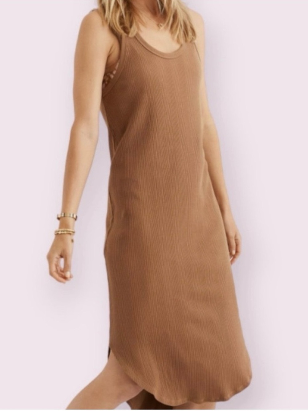 Aerie‎ Tan Brown Ribbed Racer Back Tank Maxi Summer Casual Dress Women's Large